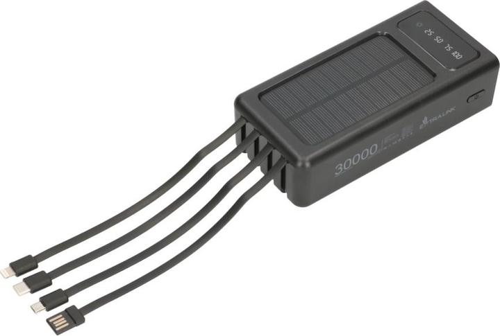 Produktbild Extralink EPB-093 30000mAh Czarny | Powerbank | Solar Power bank, USB-C (30000 mAh, 10 W, 111 Wh)