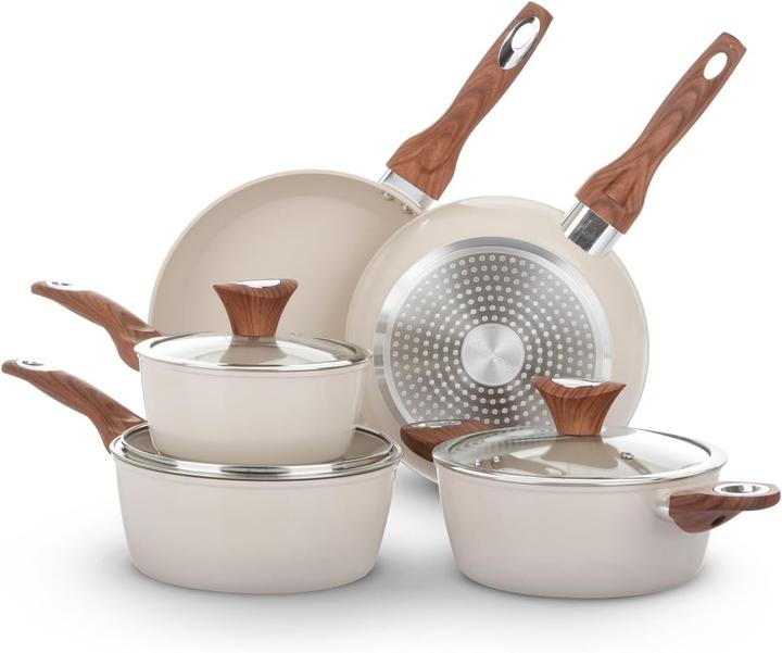 Kasanova Set di pentole antiaderenti in ceramica con coperchio in vetro, adatto a tutti i piani cottura (Set di pentole e padelle da cucina, Ceramica)