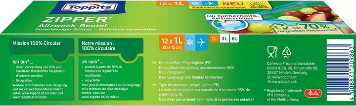 Nutritional values and ingredients Toppits Zipper (12 x)