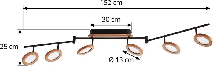 Actual product image Lindby Manel LED spotlight wood 6-flame (1370 lm)