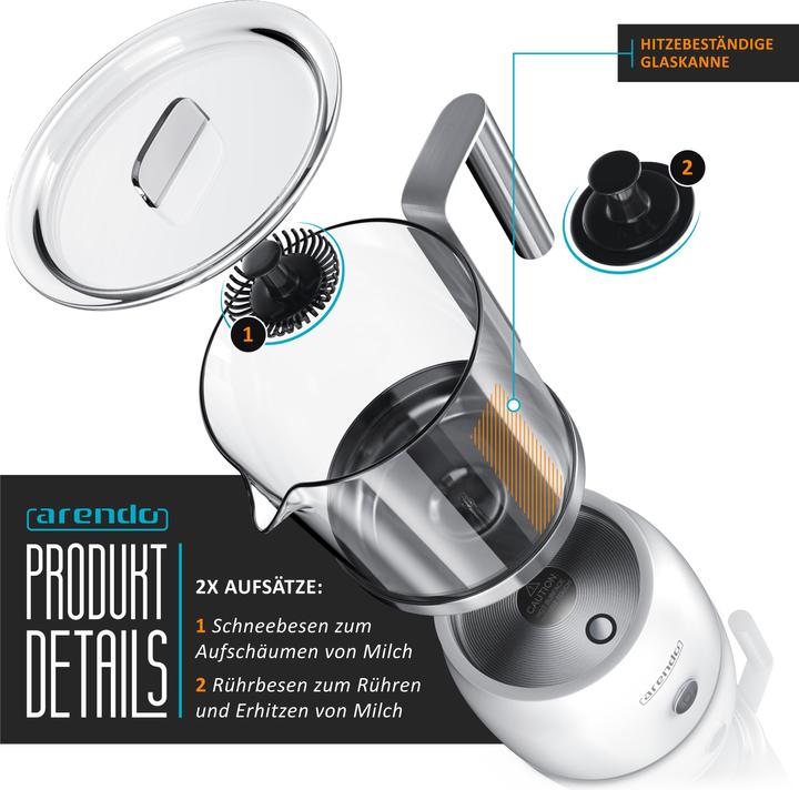 Actual product image Arendo Milk frother 600 W, 6 functions, removable heat-resistant glass attachment, Quiet, Power-saving (25 cl)