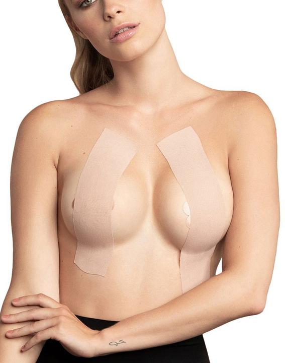 Bye Bra Body Band 5m X 6,5 cm + 3 Pairs Satin Nipple Covers Nude (Single pack, One size)