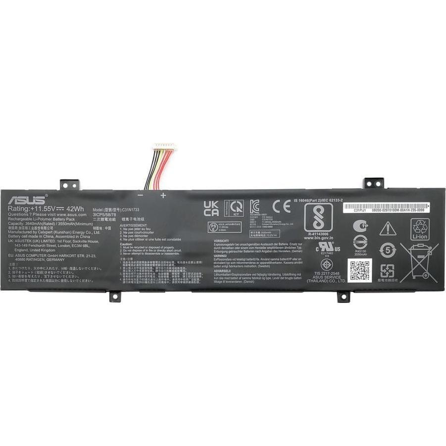ASUS Battery C31N1733 3640mAh / 42Wh / 11.55V / 3 cells (3 Celle, 3640 mAh), Batteria per notebook