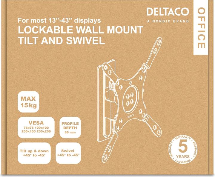 Immagine prodotto Deltaco Supporto a parete per TV/Monitor per ATV/Camper e rimorchi, in alluminio, girevole (Muro, 43", 15 kg)