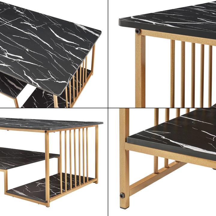 Actual product image En.Casa Couchtisch Klibro 120x60x42 cm Marmoroptik, schwarz/Goldfarben