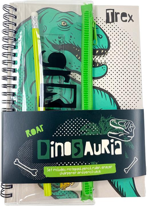Image du produit Puckator Dinosauria Carnet de notes pour dinosaures avec reliure spirale et trousse à crayons 6 pièces de