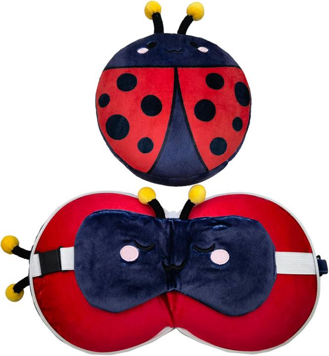 Immagine prodotto Puckator Relaxeazzz Cuscino da viaggio rotondo e maschera per gli occhi in peluche Adorabugs Ladybirds (Cuscino per testa e collo)
