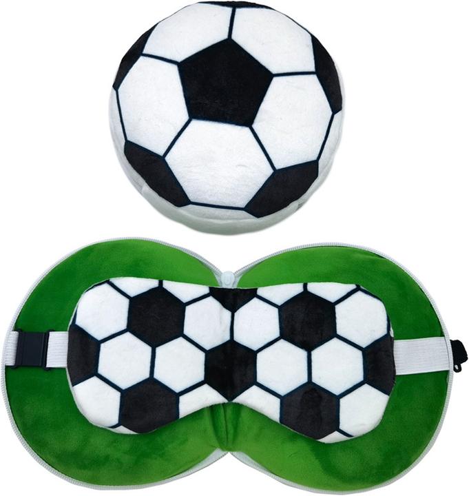 Immagine prodotto Puckator Relaxeazzz Cuscino da viaggio rotondo di peluche per il calcio e maschera per gli occhi (Cuscino per testa e collo)