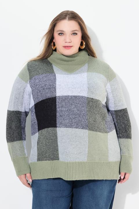 Produktbild Ulla Popken Pullover, Karomuster, Stehkragen, Langarm (56)