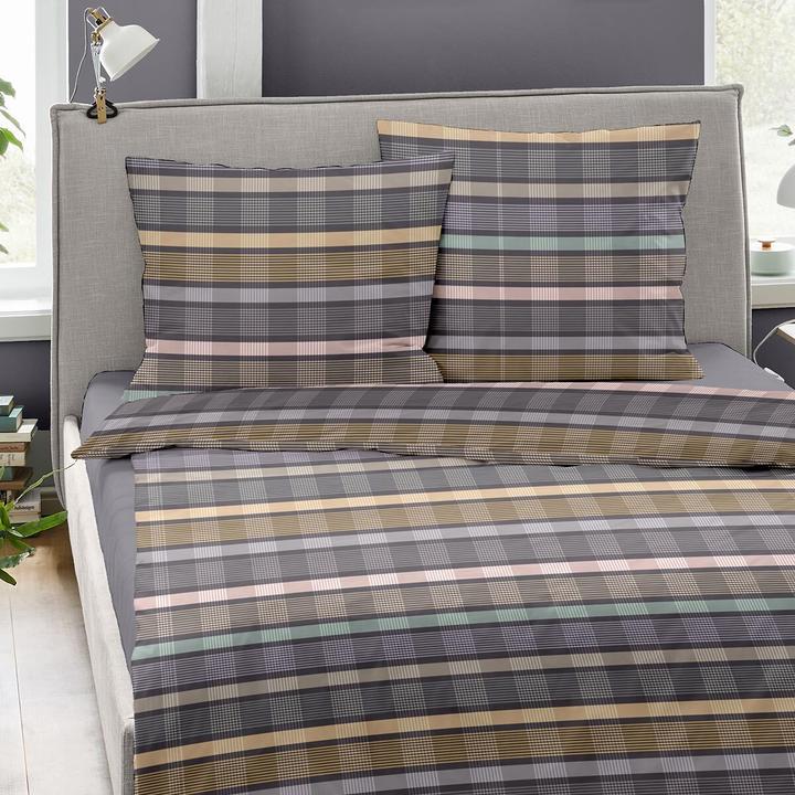 Image du produit Dormisette Mako-Satin Bettwäsche Streifen lila (Set de linge de lit, 155x220 cm + 80x80 cm)