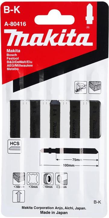 Produktbild Makita A-80416 Siarapjūklio pjūkleliai B-K 75MM 5Vnt. Popieriui, kamščiui, gumai, odai.