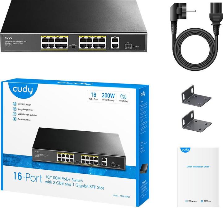 Actual product image Cudy FS1018PS1 network switch Fast Ethernet (10/100) Power over Ethernet (PoE) Grey (18 ports)