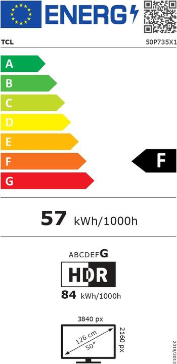 Energy Label TCL LED TV 50P735 (50", LED, 4K)