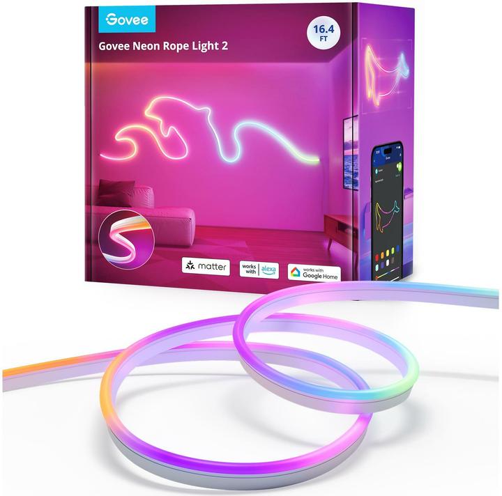Govee 5M Neon Preinstalled Strip Light in crisp white (Multicoloured, 500 cm, Indoor)