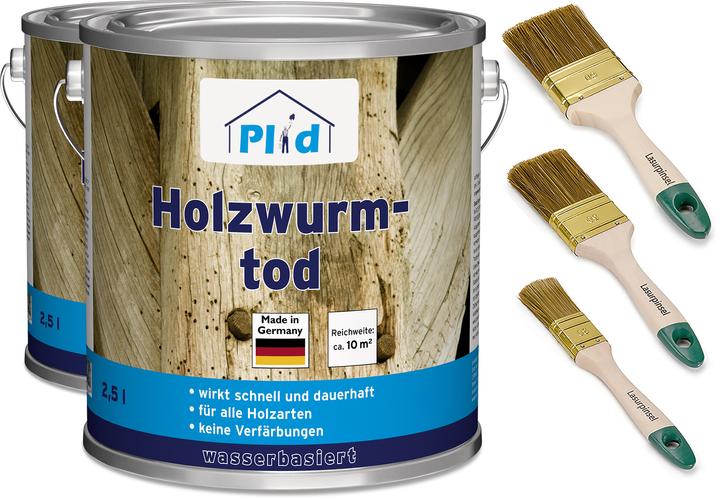 Woodworm kill 5l for approx. 18m² + 3-piece brush set / wood protection woodworm control (Colorless, 5 l)