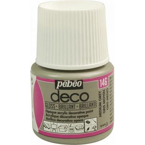 Pebeo, Künstlerfarbe + Bastelfarbe, Deco Glänzende Acrylfarben (Mittelgrau, 45 ml)