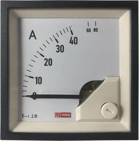 Produktbild RS PRO Amperemeter 80 (Input)A AC Dreheisen, 68mm x 68mm T. 54 (<30 A) mm, 62 (30 60 A) mm, 66 (10