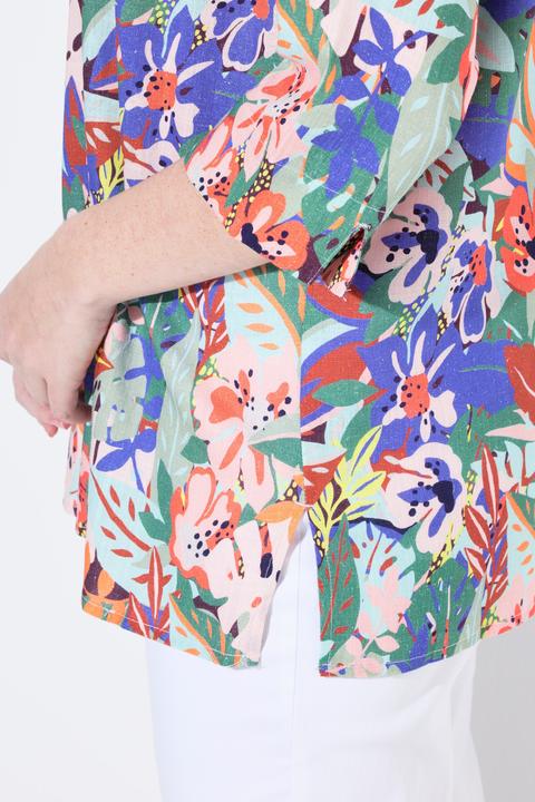 Produktbild Ulla Popken Leinenmix-Bluse, A-Linie, Tunika-Ausschnitt, 3/4-Arm (42, 44)