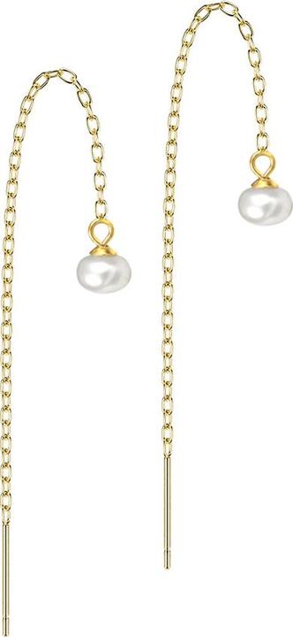 Actual product image Star Piercing Ohrstecker vergoldet freifallende Kette grosse Perle weiss (without brass, Surgical steel 316L)