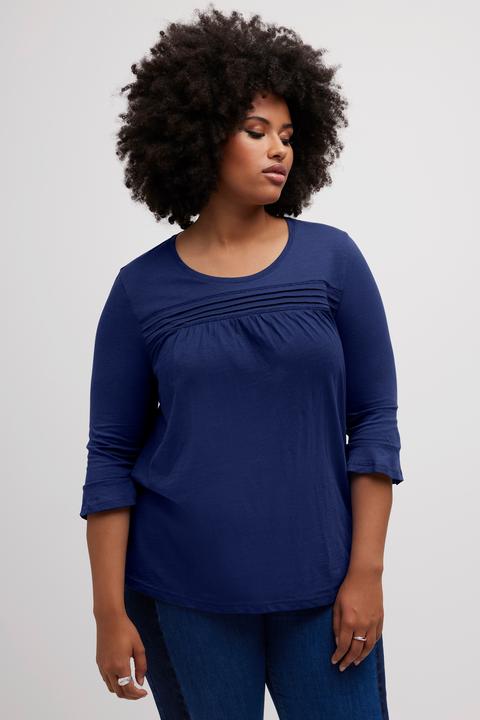 Immagine prodotto Ulla Popken Maglia con righe decorative, scollo a girocollo e maniche a 3/4 con volant (46, 48)