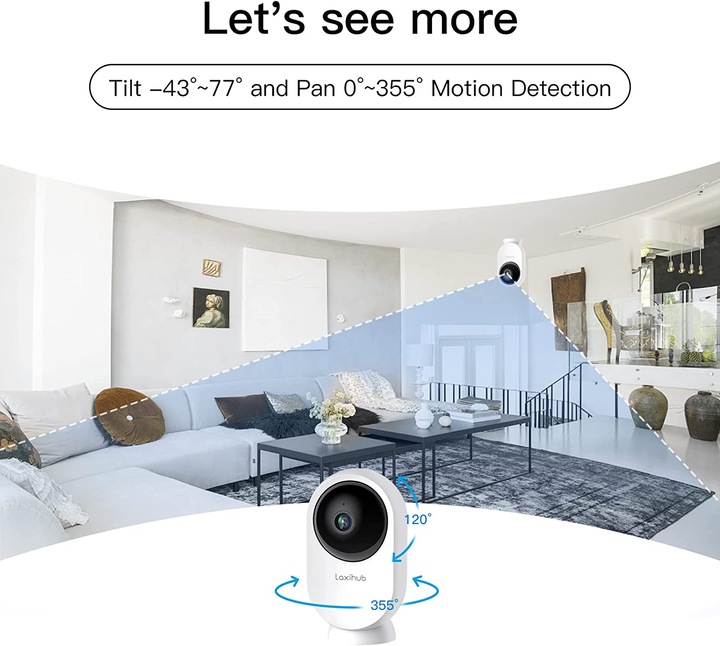 Actual product image Laxihub PTCam-32 Indoor 5G Wi-Fi 1080P Pan Tilt Zoom Privacy Camera with 32 Card