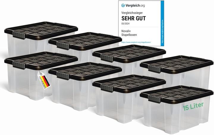 Image du produit Novaliv 8x Aufbewahrungsboxen mit Deckel 15L Anthrazit Nestbar stapelbare Storage boxes mit Clipvers (15 l)