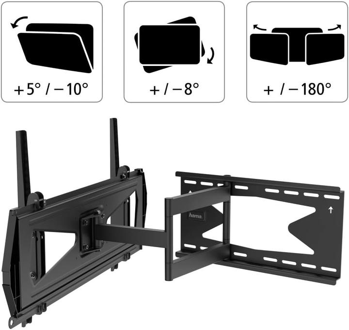Image du produit Hama Support TV mural, pivotant, inclinable, antivol, 203 cm (80"), 40 kg (Mur, 40 kg, 37" - 80")