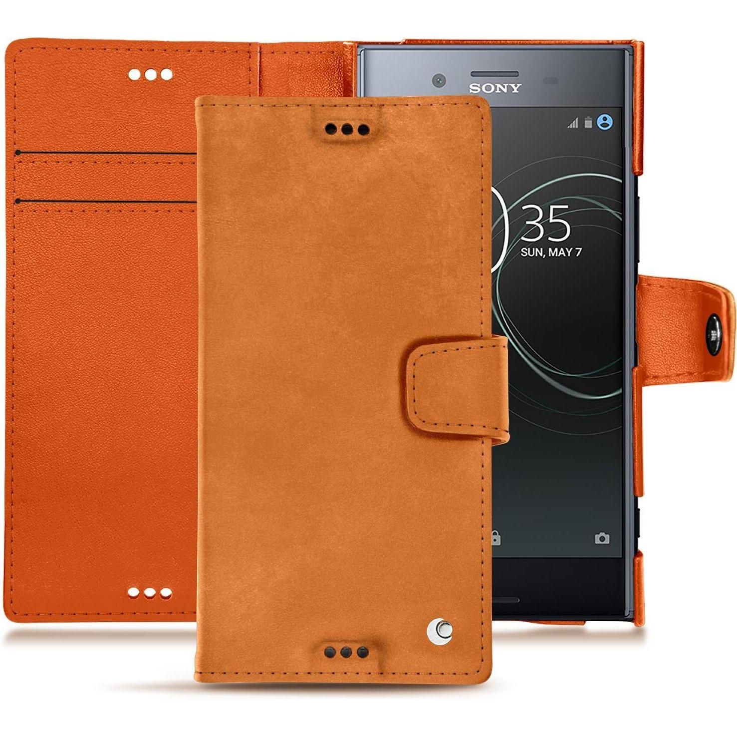 Noreve Lederschutzhülle Wallet (Sony Xperia XZ Premium), Smartphone Hülle, Orange
