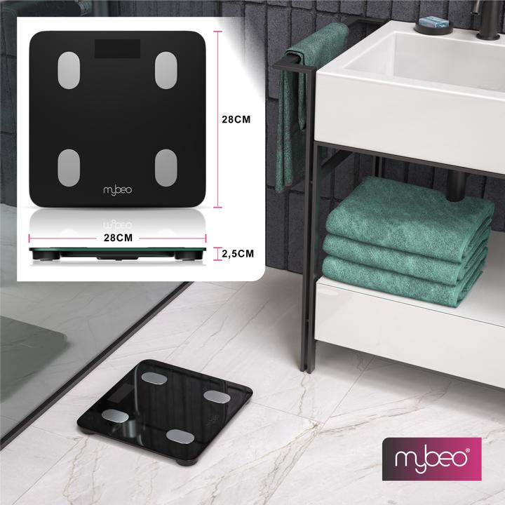 Image du produit Mybeo Körperwaage smart, Bluetooth, Farbdisplay, Trend-Diagramm, Appsteuerung OKOK, schwarz, max. 180kg (180 kg)