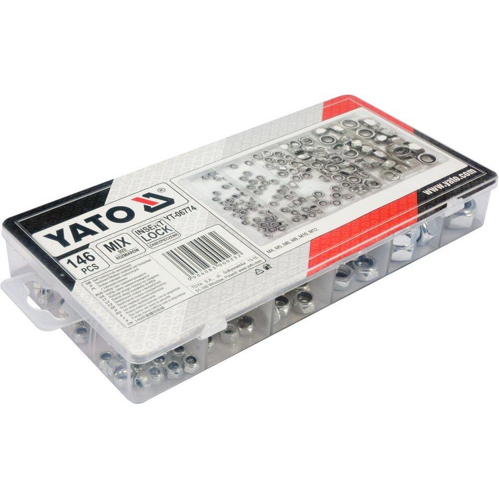 Yato, Dadi + Rondelle, ZESTAW NAKRĘTEK ZABEZPIECZENIEM / SAMOKONTRUJĄCYCH 146elem. M4, M5, M6, M8, M10, M12 (M8, M12)