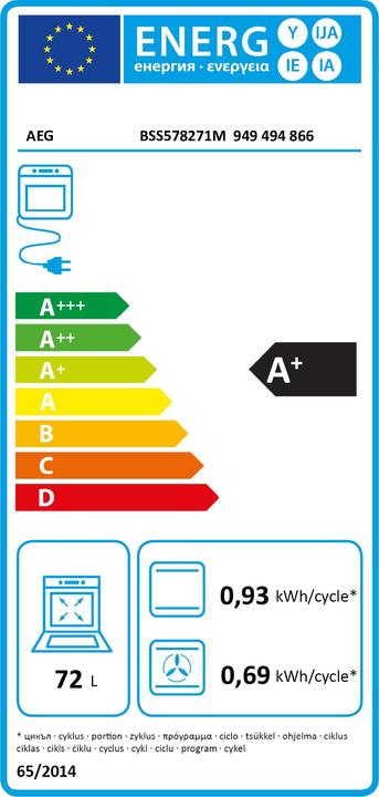Energy Label AEG BSS578271M Oven 72 Litres Multi9 Inox
