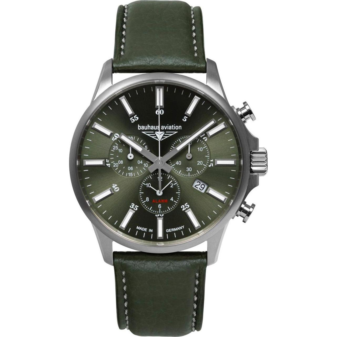 Bauhaus, Orologio da polso, Zegarek Aviation 2880-4, quarzo, Verde, Argento, (Cronografo, Orologio da polso analogico, 42 mm)
