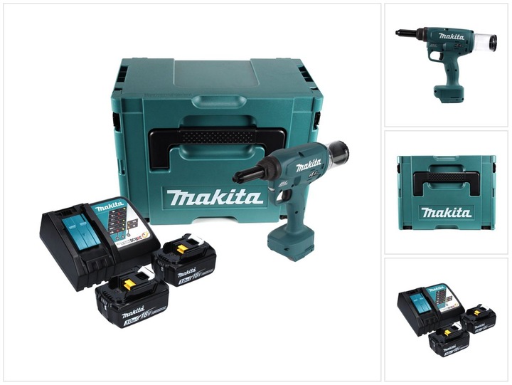 Produktbild Makita DRV 250 RFJ Akku Blindnietsetzgerät 18 V 20 kN Brushless + 2x Akku 3,0 Ah + Ladegerät + Makpa