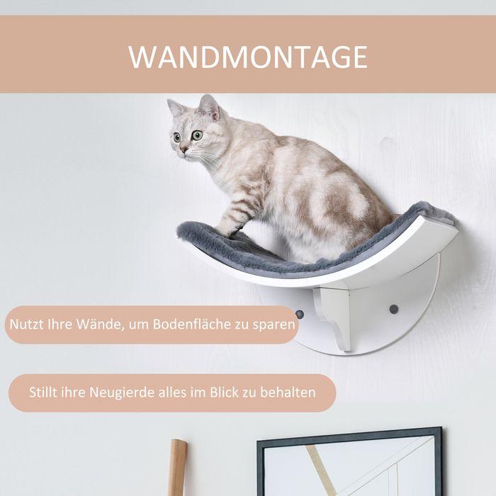 Image du produit Swisshandel24 Lit pour chat Étagère pour chat Chaise longue murale Revêtement en peluche MDF Blanc+Gris 41 x 28 x (Chat)