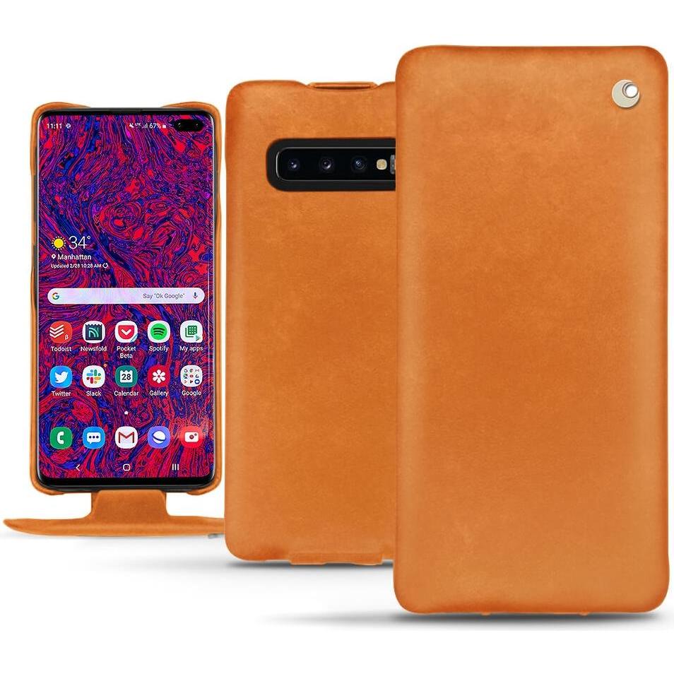 Noreve Lederschutzhülle vertikal (Samsung Galaxy S10 5G), Smartphone Hülle, Orange
