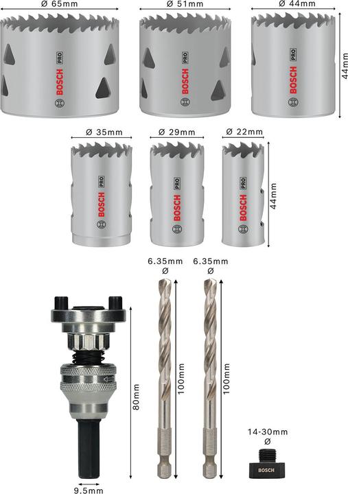 Produktbild Bosch Professional Zubehör PRO Multi Material Lochsäge Q-Lock Halter-Set, 10-tlg. (22 mm, 29 mm, 35 mm, 44 mm, 51 mm, 65 mm)
