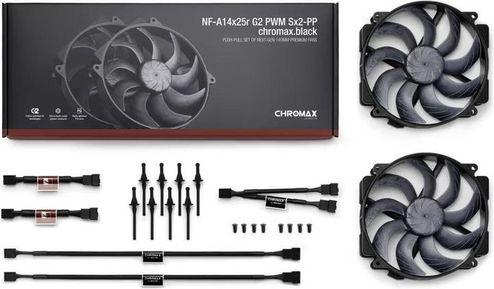 Image du produit Noctua NF-A14x25r G2 PWM Sx2-PP chromax.black Gehuselfter 140 mm (140 mm, 2 x)