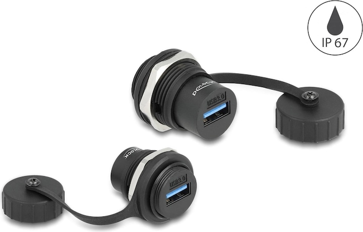 Produktbild Delock USB 3.2 Gen 1 Typ-A Einbaubuchse mit Verschlusskappe IP67 staub- und wasserdicht