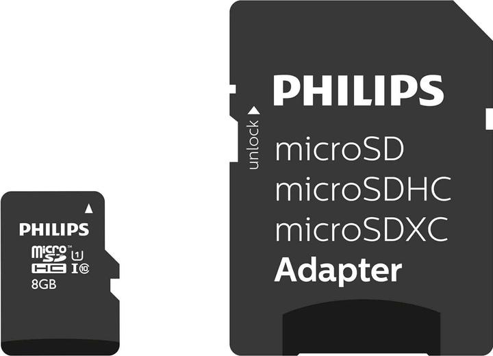 Philips Scheda MicroSDHC 8GB Classe 10 UHS-I U1 incl. adattatore (8 GB, microSDHC, U1, UHS-I)