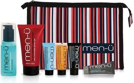 Actual product image Men-ü men-u Ultimate Travel Kit Men's Toiletries Set with Grooming Products in a Stripes Toiletry Bag