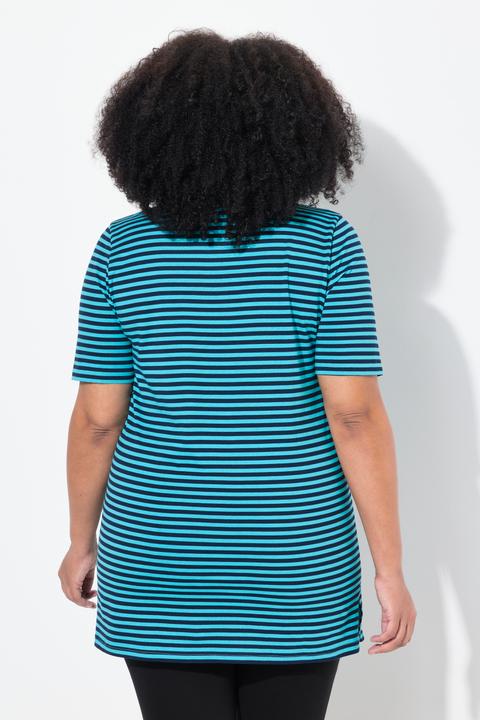 Immagine prodotto Ulla Popken Maglia dal taglio lungo e svasato con righe, scollo a V e mezze maniche (58)