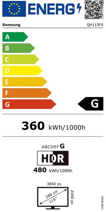 Energy Label Samsung Smart Signage QH115FX 292,1cm(115") DEAL ONLY (Speditionsversand) (3840 x 2160 Pixels, 115")