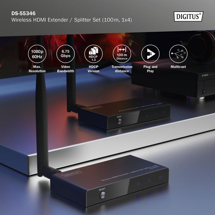 Produktbild Digitus Wireless HDMI Extender / Splitter Set (100 m, HDMI 1.4a)