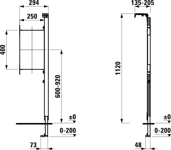 Actual product image Laufen CH2 installation system, for handle and support systems, right, 295x135x1120mm, H892668000000
