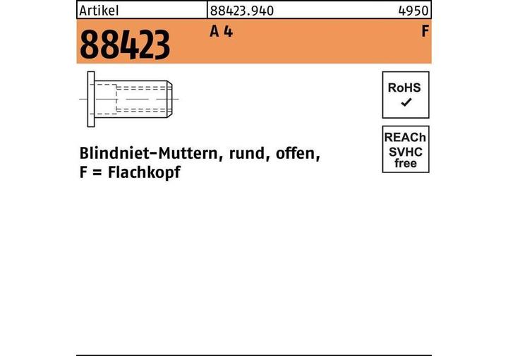 Blindnietmutter R 88423 Flachkopf M 8 / 3,0 - 6,0 A 4