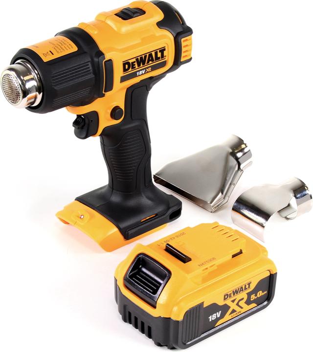 Actual product image DeWalt DCE 530 N Battery heat gun 18V 530°C + 1x battery 5.0Ah + surface and reflector nozzle - without