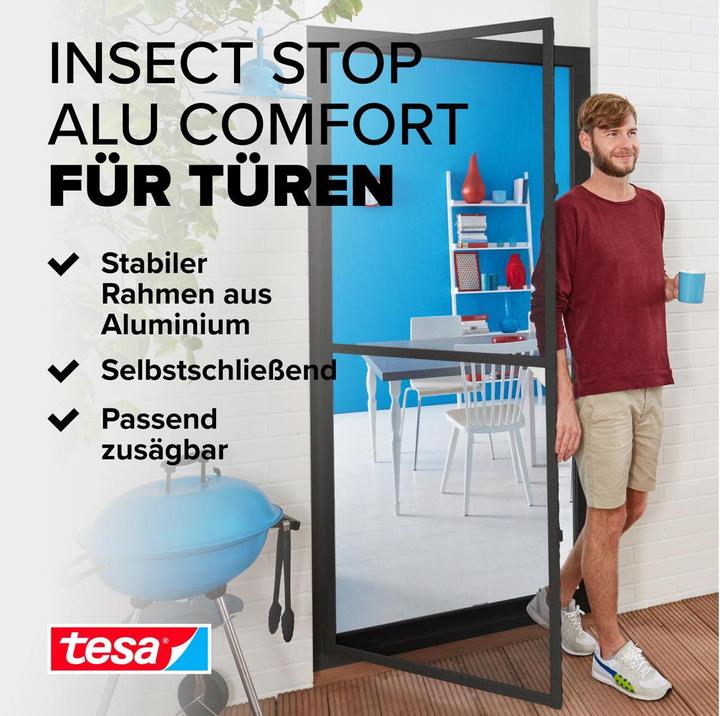 Produktbild tesa Insektenschutz Alu COMFORT für Türen, Insektengitter (100 x 220 cm)
