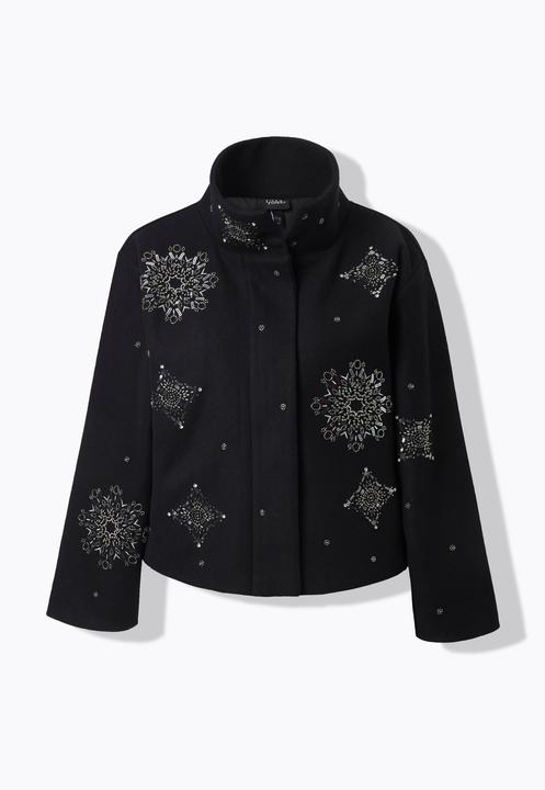 Actual product image Ulla Popken Beaded Snowflake Embroidered Jacket (62)