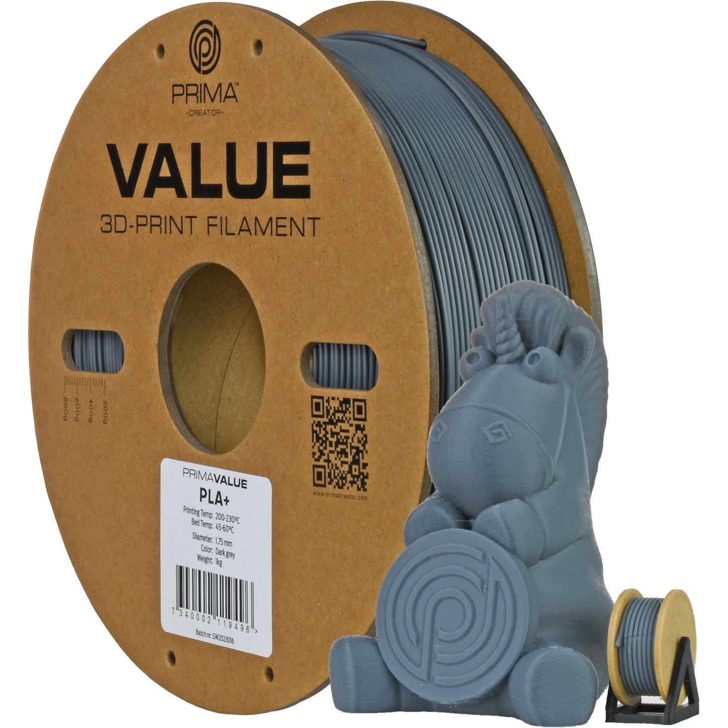 Prima Creator PrimaValue PLA+ (PLA+, 1320 g, Grau), 3D Filament, Grau