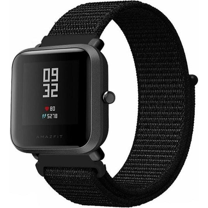 Strap-it Armband (20 mm, Nylon, Amazfit Bip), Uhrenarmband, Schwarz